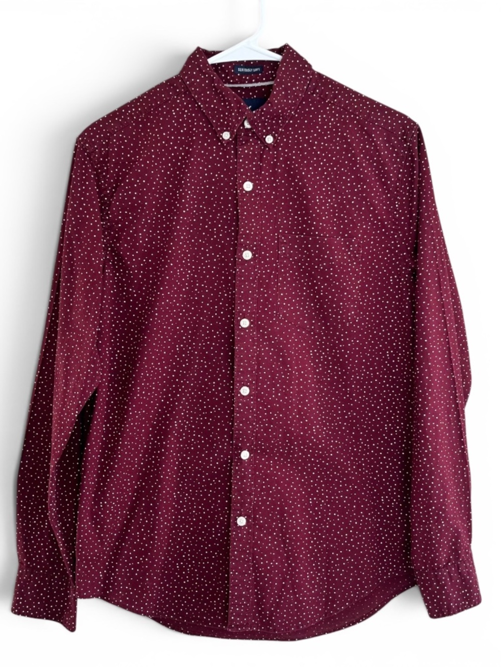 American Eagle Outfitters Maroon Polka Dot Button Down Shirt Men Size S Soft